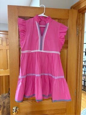 Fuchsia Ruffle Sleeve Tiered Dress with Trim